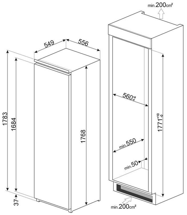 Встраиваемый холодильник Smeg S8L174D3E